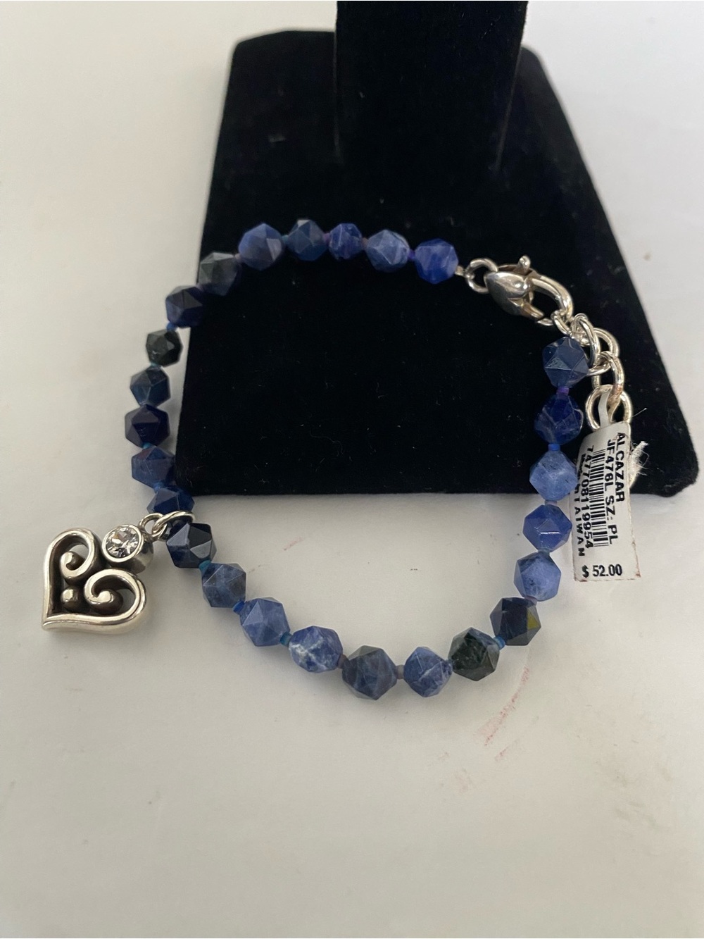 Brighton Alcazar JF-476L Blue Faceted Bead Bracelet Silver Crystal Heart Charm